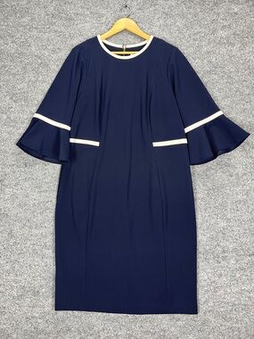 SOLD - Calvin Klein Bell Sleeve Sheath Dress Women Plus Size 16W Navy Blue Zip